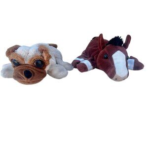 Lot Of 2 Cal Toy Plush Hand Puppets Bulldog & Horse Soft Stuffed Animals Kids